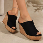 Damen Wedge-Pantoletten mit hochwertiger Korksohle und offenem Zehenbereich R&B
