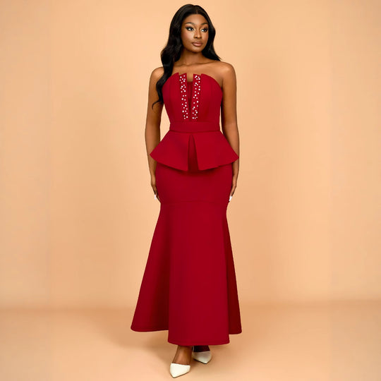 Damen Abendkleid mit schimmernden Details und voluminösem Peplum R&B