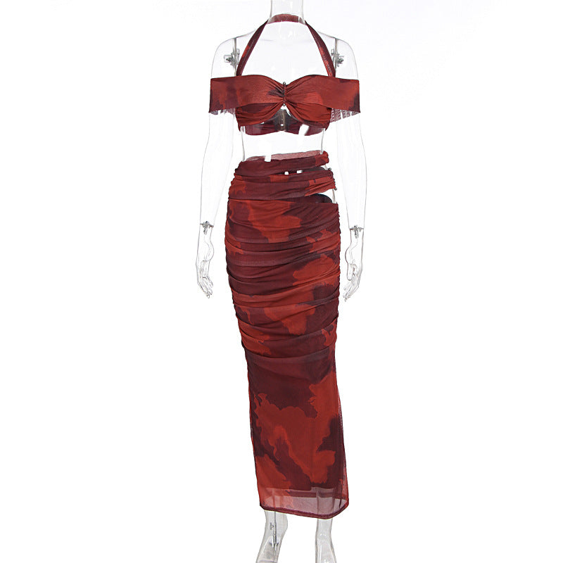 Damen Crop-Top und Maxi-Rock Set mit raffiniertem Rüschen-Design R&B