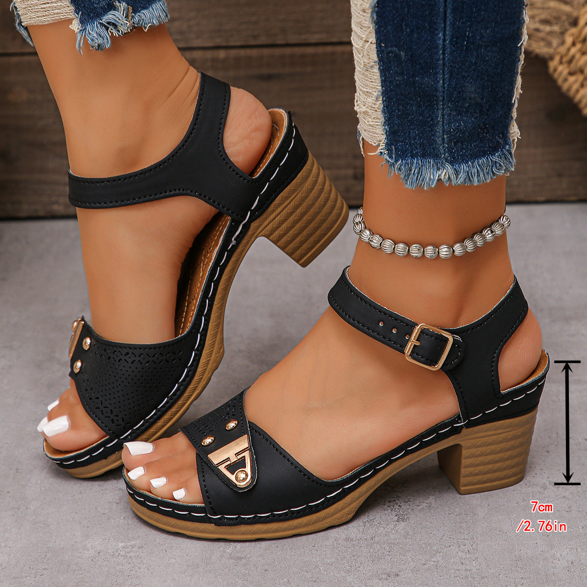 Damen Sandalen mit dekorativen Riemen und komfortablem Blockabsatz R&B