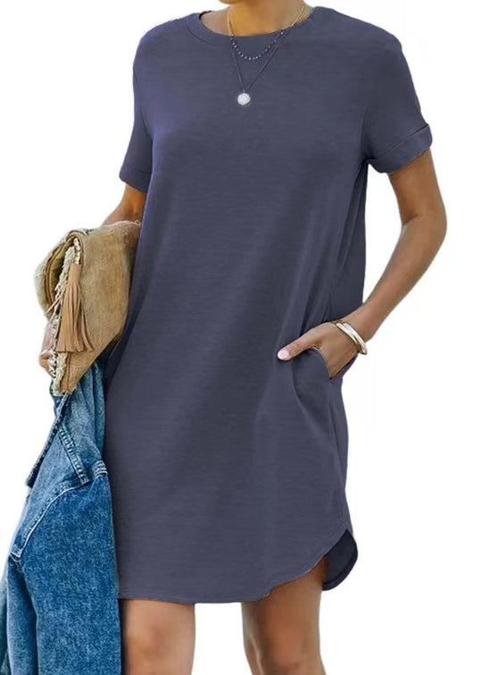 Damen lässiges Freizeitkleid mit Taschen und Rundhalsausschnitt R&B
