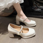 Damen elegante Mary Jane Schuhe mit Riemchen und blockiertem Absatz R&B