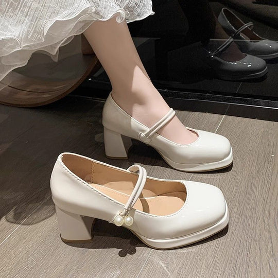Damen elegante Mary Jane Schuhe mit Riemchen und blockiertem Absatz R&B