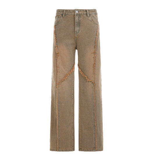 Damen lässige Wide-Leg-Jeans mit franselementen und hohem Bund R&B