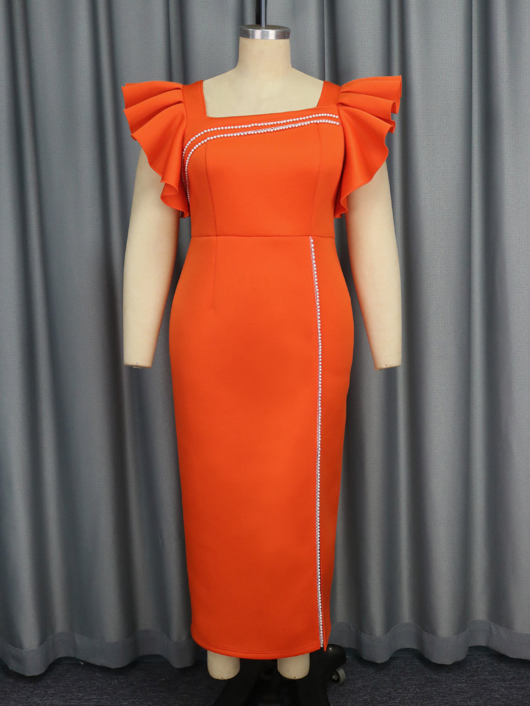 Damen Elegantes Maxikleid mit Puffärmeln und funkelnden Akzenten R&B