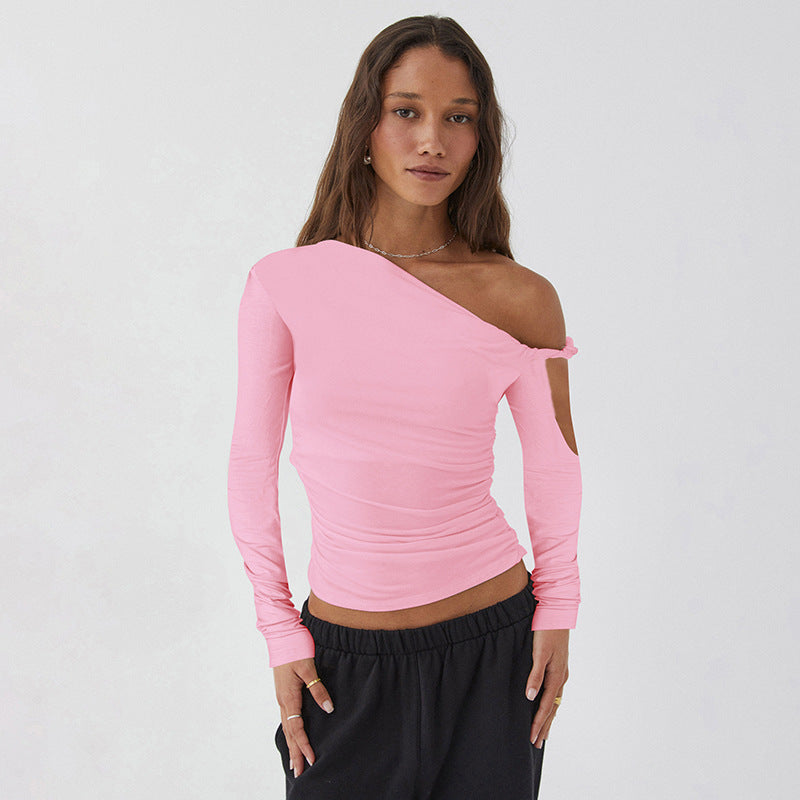 Damen Elegante asymmetrische Bluse mit langen Ärmeln und Raffung R&B