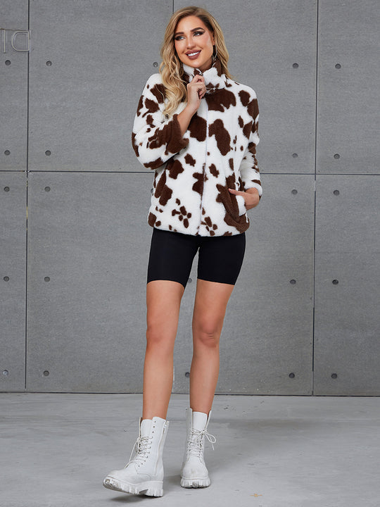 Damen Kuschelige Kunstpelzjacke mit tierischem Muster R&B