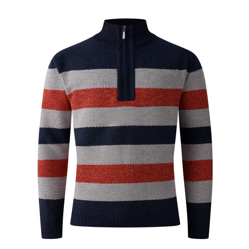 Herren modischer Stehkragen Pullover mit dekorativen Streifen R&B