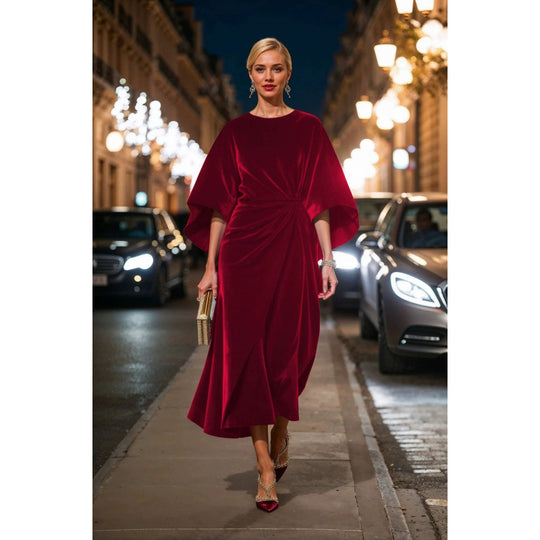 Damen Abendkleid im eleganten Samt-Design mit voluminösen Ärmeln und taillierter Silhouette R&B
