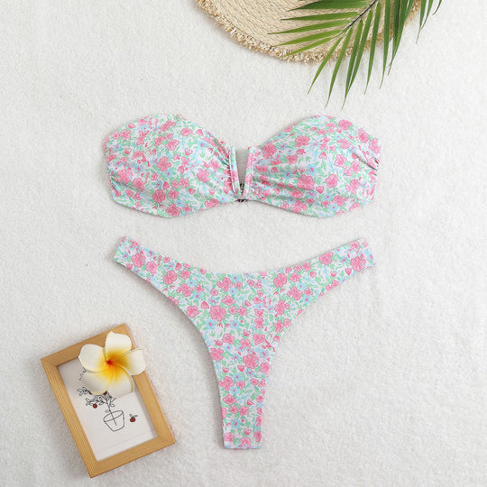 Damen Bikini-Set mit romantischem Blumenmuster und verstellbarem Oberteil R&B
