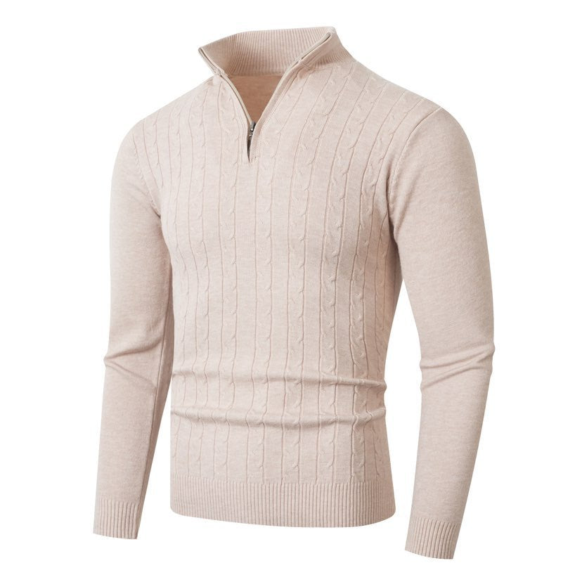 Herren stylischer Strickpullover mit hohem Stehkragen und durchgehendem Reißverschluss R&B