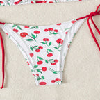 Damen Triangel-Bikini mit Krawattenverschluss und verspieltem Kirschdesign R&B