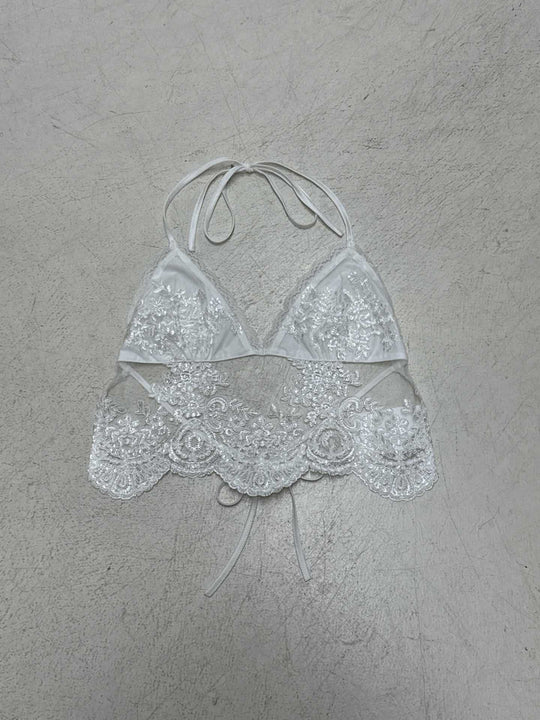 Damen Spitzentop mit breiten Trägern und gerafftem Bustier R&B