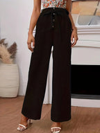 Damen Weite Hochtaillierte Hosen mit eleganter Schleife und Knopfdetails R&B