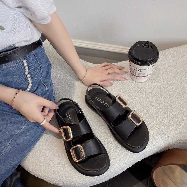 Damen Bequeme Riemchen-Sandalen mit modischer Schnallenverzierung und ergonomischem Fußbett R&B