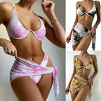Damen Triangel-Bikini-Set mit elegantem Wickelrock und stützenden Trägern R&B