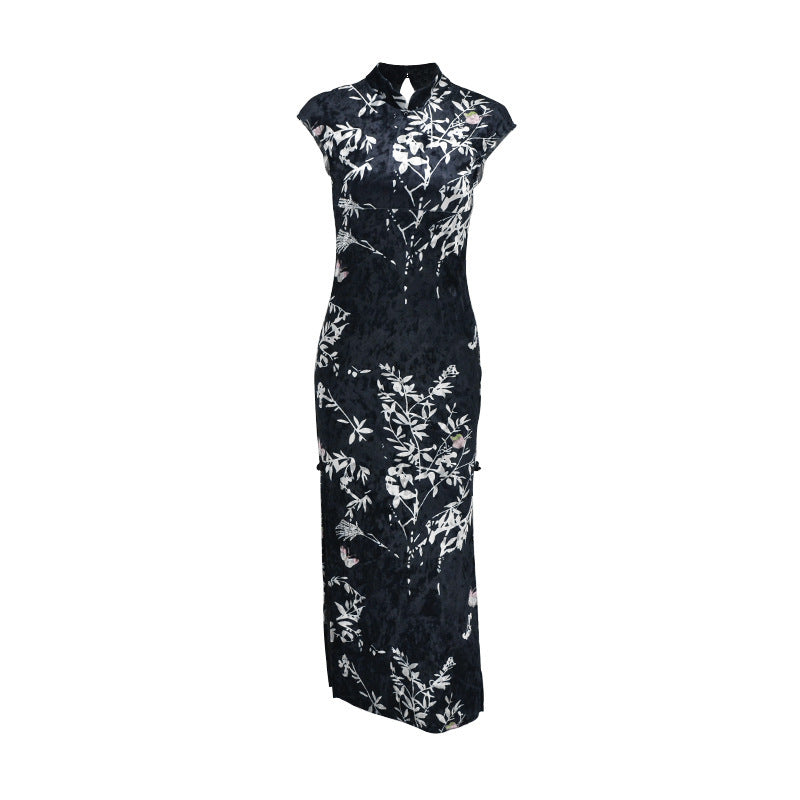 Damen Elegantes Maxikleid mit floralem Druck und Stehkragen R&B
