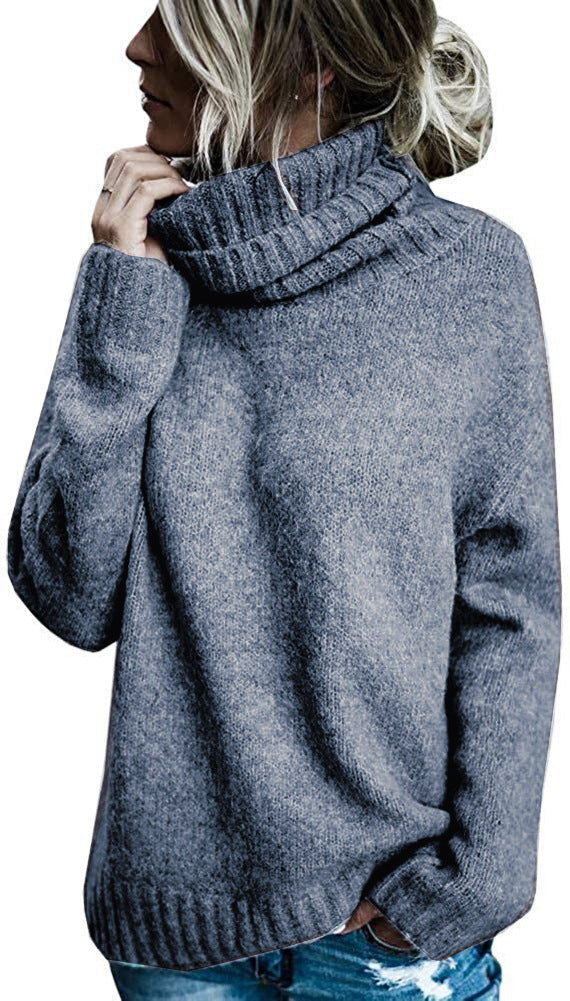Damen gemütlicher Pullover mit Stehkragen und weitem Schnitt