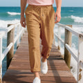 Herren nan strandtaugliche Leinenmisch-Loungehose mit elastischem Tunnelzug, dezenter Bundfalte und umgeschlagenem Knöchelabschluss R&B