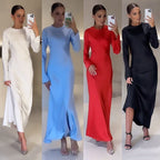 Damen elegantes Maxikleid mit schickem Stehkragen und langem Schnitt R&B