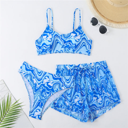 Damen Bikini-Set mit kreativem Marmormuster und bequemem Shorts R&B