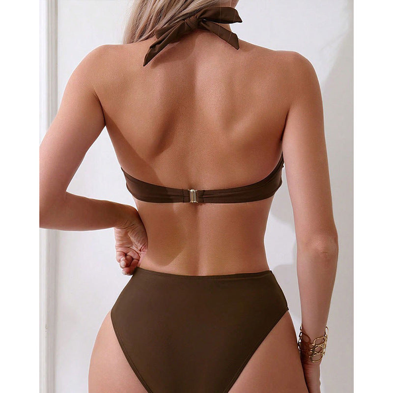 Damen Bandeau-Bikini mit dekorativem Knoten und hoher Taille R&B