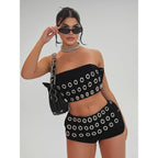 Damen modischer Minirock mit asymmetrischem Schnitt und metallischen Details R&B