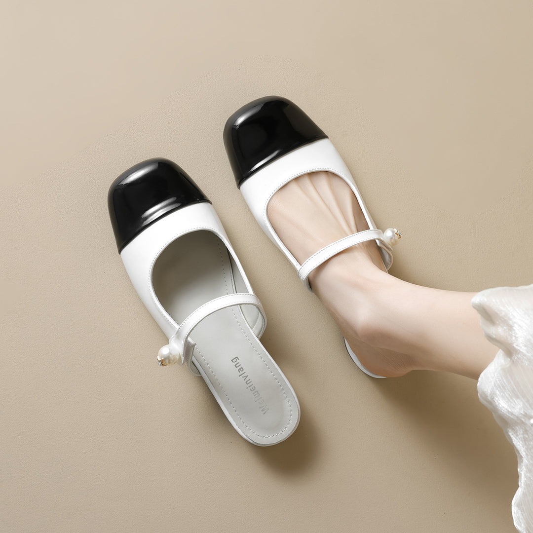 Damen elegante Mules mit modischem Riemen und ansprechendem Farbkontrast R&B