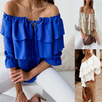 Damen Off-Shoulder Bluse mit Rüschendesign R&B
