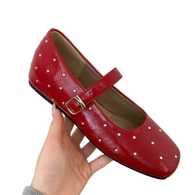 Damen elegante Ballerinas mit modischem Riemen und funkelnden Verzierungen R&B