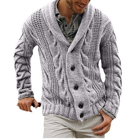 Herren Strickjacke mit modernem Kabelmuster und großem Schalkragen R&B