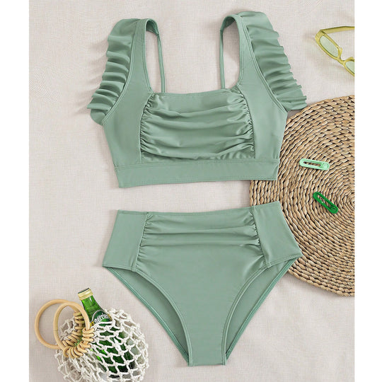 Damen Hochtaillierter Bikini mit Rüschendetails R&B