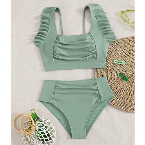 Damen Hochtaillierter Bikini mit Rüschendetails R&B