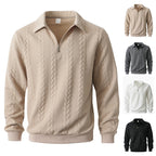 Herren nan Halbzip-Pullover mit Kentkragen, Zopfstrickstruktur und geripptem Saum R&B
