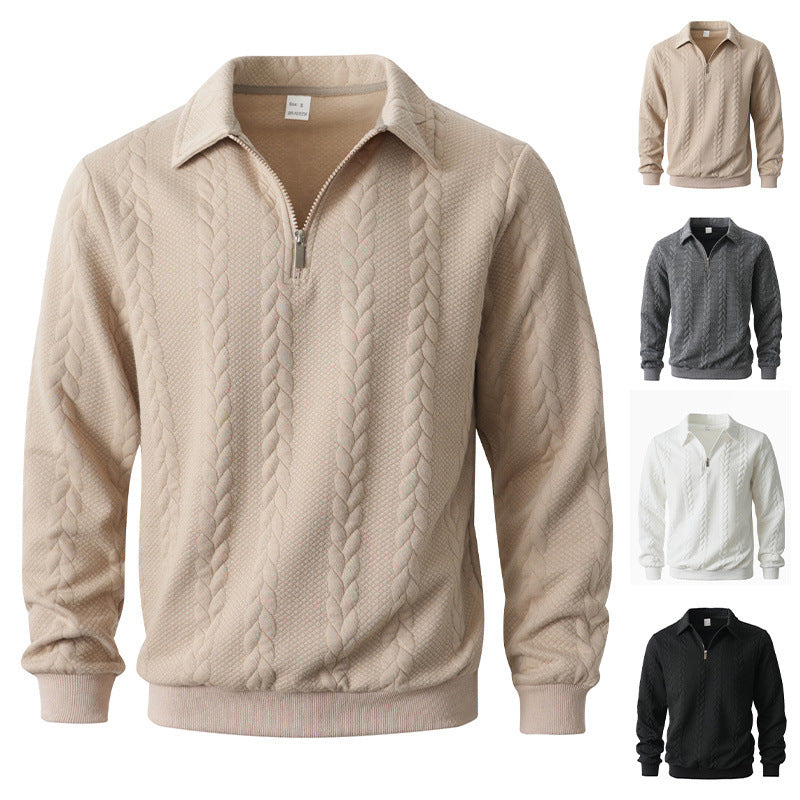 Herren nan Halbzip-Pullover mit Kentkragen, Zopfstrickstruktur und geripptem Saum R&B