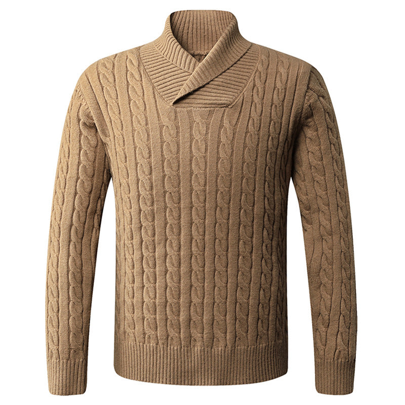 Herren Grobstrickpullover mit modernem Schalkragen und Zopfmuster R&B