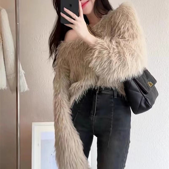 Damen Flauschiger Pullover mit lockerem Schnitt und weichen Ärmeln R&B