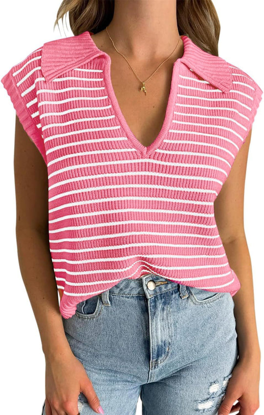 Damen lässiges Stricktop mit angeschnittenen Ärmeln und V-Ausschnitt R&B