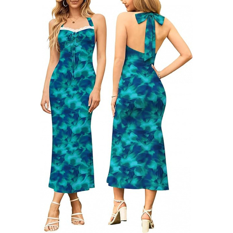 Damen Maxikleid mit floralem Design und spaghettiträgerschnitt R&B