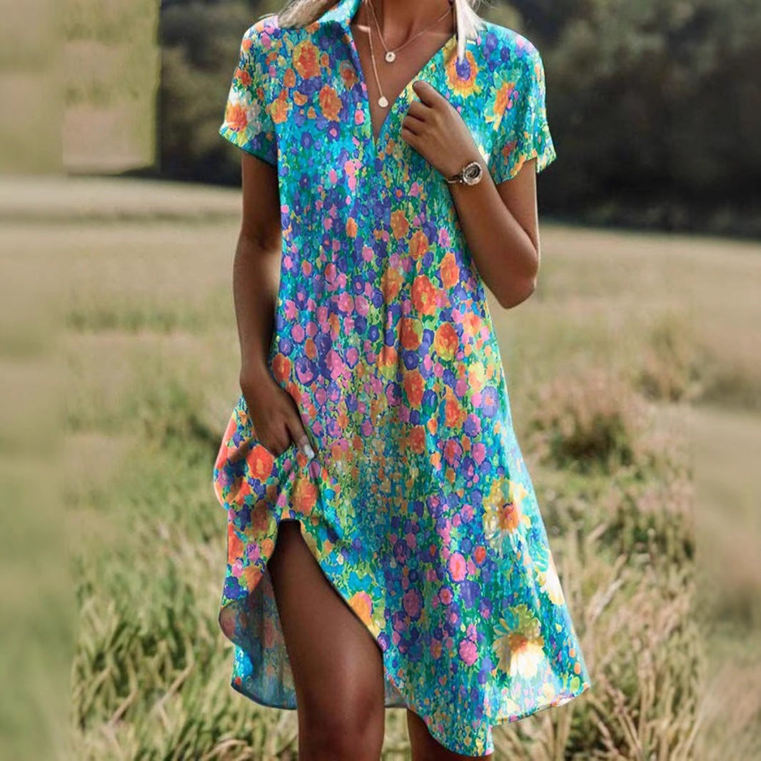Damen Freizeitkleid mit floralem Design und asymmetrischem Schnitt