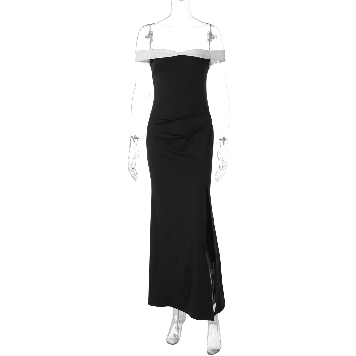 Damen Elegantes Maxikleid mit schulterfreiem Design und seitlichem Schlitz R&B