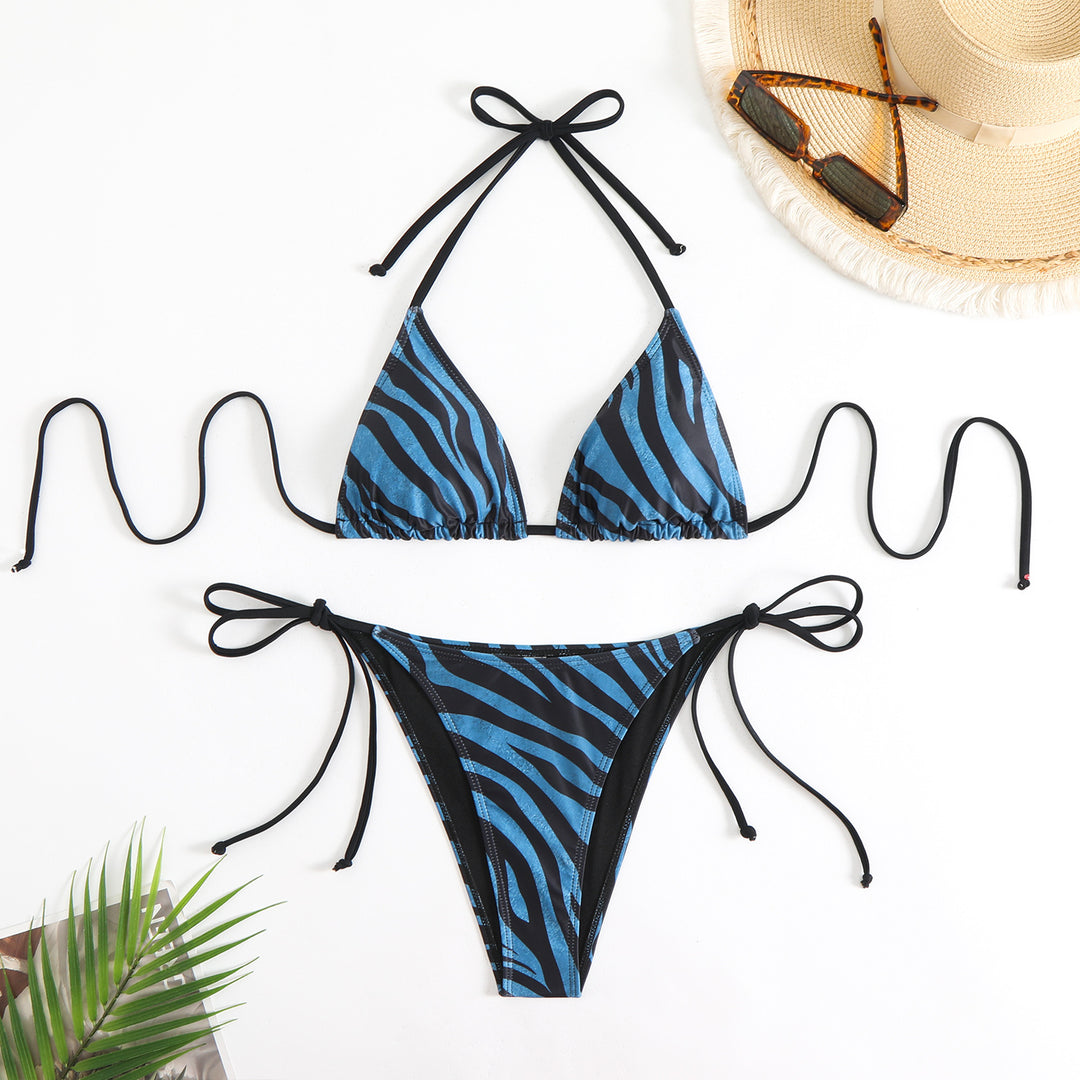 Damen Triangel-Bikini-Set mit verstellbaren Trägern und aufregendem Zebramuster R&B