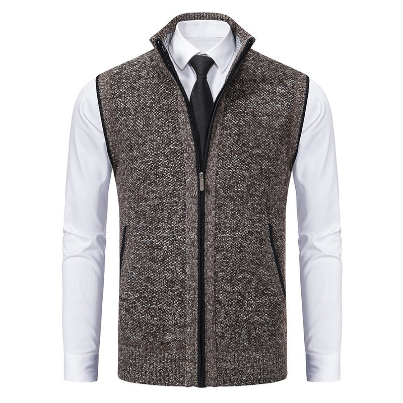 Herren elegante Strickweste mit hohem Kragen und praktischen Reißverschlusstaschen R&B