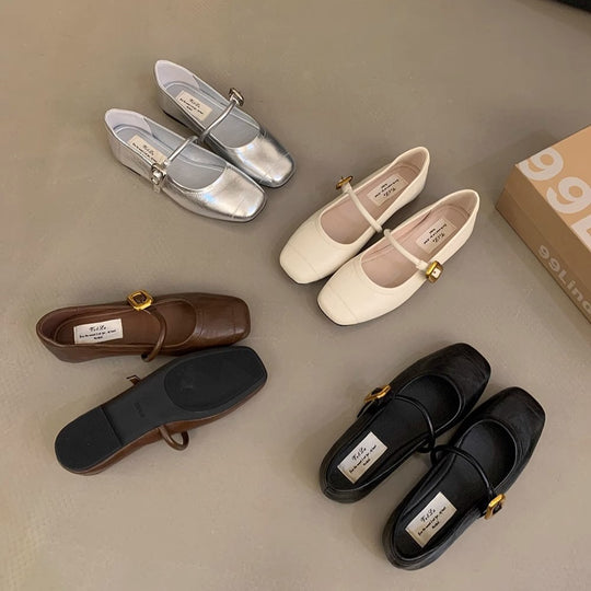 Damen elegante Ballerinas mit modischem Riemchen und stabiler Sohle R&B