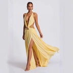 Damen Maxikleid mit tiefem V-Ausschnitt und elegantem Wickeldesign R&B