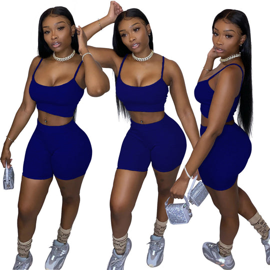 Damen Sportliches Set mit figurbetonendem Crop-Top und Shorts R&B