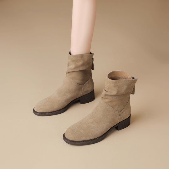 Damen modische Stiefeletten aus weichem Wildleder mit lässiger Faltenoptik R&B