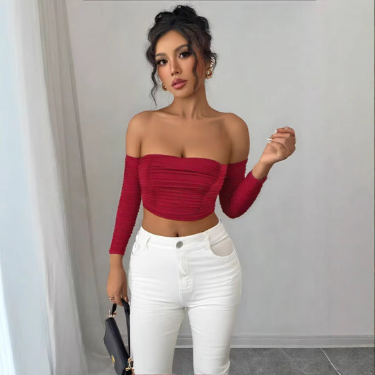 Damen Top mit schulterfreiem Design und raffinierter Raffung R&B