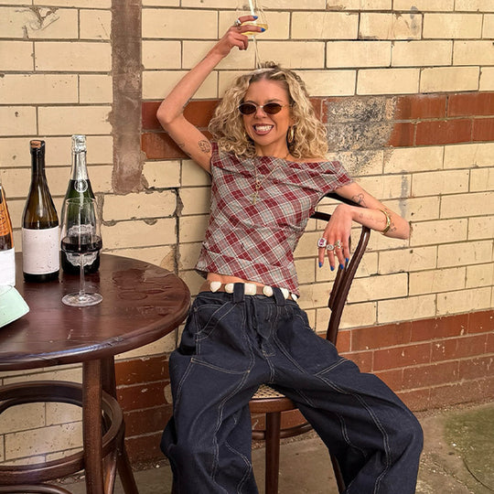 Damen Karo-Crop-Top mit lässigem Schnitt R&B