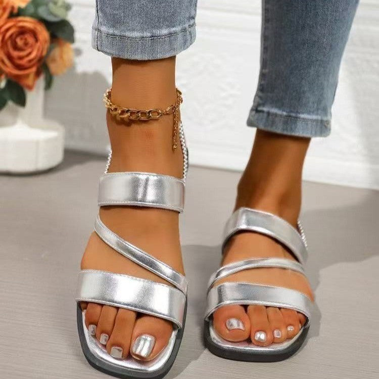 Damen Flache Sandalen mit überkreuzten Riemen und rutschfester Sohle R&B